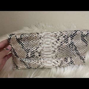 Leather Snakeskin Clutch Banana Republic